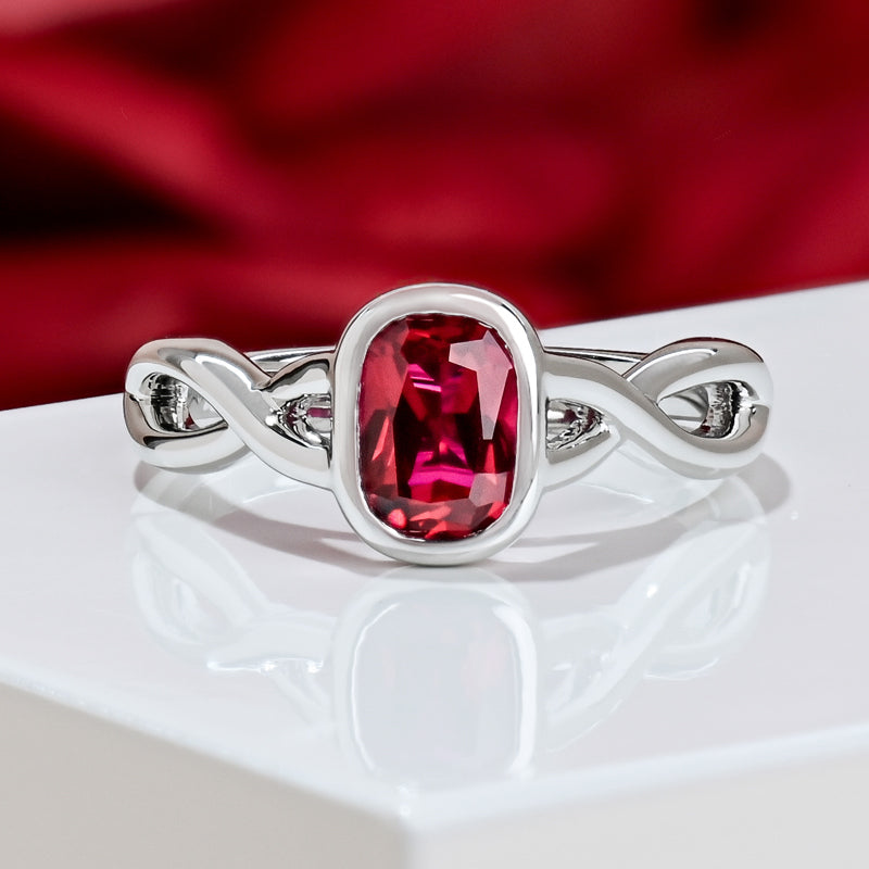 Modern Celtic Bezel Lab Ruby Ring
