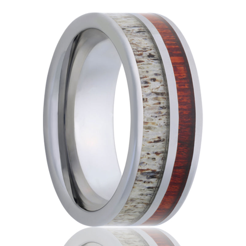 Tungsten, Antler and Blood Wood 8mm Wedding Band